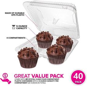 img 3 attached to 🧁 Stock Your Home 4-Compartment Cupcake Containers (40 Pack) - Plastic Disposable Trays for Cupcakes & Muffins - Hinged Lock Cupcake Clamshell - Deep Cups for Convenient Cupcake Storage