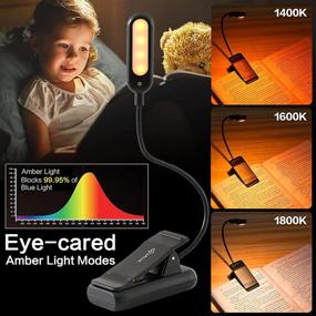 img 1 attached to 📚 VAVOFO Amber Rechargeable Book Lights: 7 LEDs Eye Care, Blue Light Blocking, 9 Colors, 9 Brightness - 2-Pack, Black