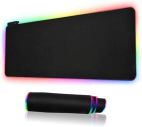 img 4 attached to 🎮 Enhance Your Gaming Experience with the RGB Gaming Mouse Pad - Large Extended Soft LED Mouse Mat with 14 Lighting Modes, Non-Slip Rubber Base, and Waterproof Surface - Keyboard Mousepad (31.5 x 11.8 x 0.2 Inch) (Black-L)