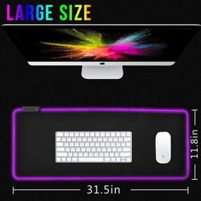 img 2 attached to 🎮 Enhance Your Gaming Experience with the RGB Gaming Mouse Pad - Large Extended Soft LED Mouse Mat with 14 Lighting Modes, Non-Slip Rubber Base, and Waterproof Surface - Keyboard Mousepad (31.5 x 11.8 x 0.2 Inch) (Black-L)