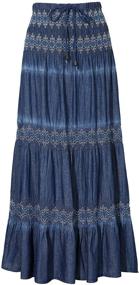 img 4 attached to 👗 DREFBUFY Maxi Skirt - High Waist Elastic Denim Tiered Long Skirt for Women - Casual Midi Dress