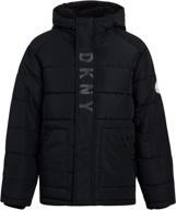 🧥 dkny boys’ winter coat - fleece lined bubble puffer windbreaker jacket (size: 4-20): stylish & warm outerwear for boys logo