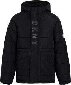 img 4 attached to 🧥 DKNY Boys’ Winter Coat - Fleece Lined Bubble Puffer Windbreaker Jacket (Size: 4-20): Stylish & Warm Outerwear for Boys