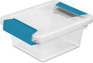 clear base & lid mini clip box with aquarium blue latches by sterilite logo