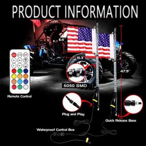 img 2 attached to 🚁 DIBMS 3ft LED Whip Lights with Flag Pole - Remote Control, 360° Spiral LED RGB Chase Dancing Light - Off-road Warning Lighted Antenna Whips for UTV ATV, Off-Road Trucks, Sand Buggies, Dunes, RZR, Can-am, Boats - Set of 2