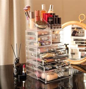 img 1 attached to 💄 Cq Acrylic Clear Makeup Organizer Set: Stackable Large Cosmetic Display Case with 9 Drawers for Beauty Skincare Products, Jewelry, Hair Accessories. Perfect for Organizing!