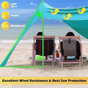 img 2 attached to 🏖️ OKL Family Beach Tent Canopy Pop Up Sunshade with 4 Aluminum Poles & Carrying Bag - Outdoors Beach Fishing Backyard Camping Picnics - UPF50 Sun Protection - Light Blue - 10X9 FT