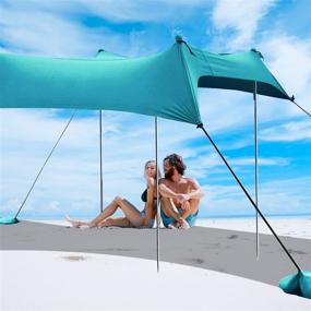 img 3 attached to 🏖️ OKL Family Beach Tent Canopy Pop Up Sunshade with 4 Aluminum Poles & Carrying Bag - Outdoors Beach Fishing Backyard Camping Picnics - UPF50 Sun Protection - Light Blue - 10X9 FT