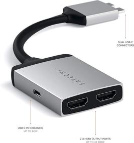 img 1 attached to Satechi Type-C Dual HDMI Adapter 4K 60Hz with USB-C PD Charging - Patent Pending - Compatible with 2020 MacBook Pro, Air, Mac Mini (Silver)