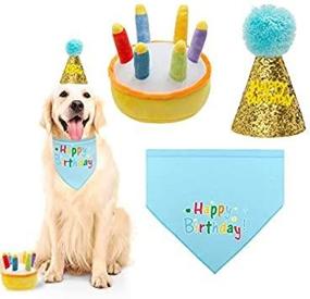 img 3 attached to 🎉 KOOLTAIL Dog Birthday Bandana with Hat, Toy Set & Squeaky Cake Chew Toy - Party Outfit Supplies for Small Medium Dogs