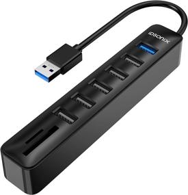 img 4 attached to iDsonix 8-in-1 USB Hub with USB 3.0 Port, 5 USB 2.0 Ports, and Dual SD & TF Card Reader Combo - Ideal for Laptops, Tablets, PC, iMac, MacBook, Windows, Linux - Supports SD, SDXC, and TF Cards - 15cm, Black