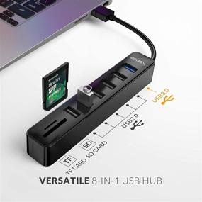 img 3 attached to iDsonix 8-in-1 USB Hub with USB 3.0 Port, 5 USB 2.0 Ports, and Dual SD & TF Card Reader Combo - Ideal for Laptops, Tablets, PC, iMac, MacBook, Windows, Linux - Supports SD, SDXC, and TF Cards - 15cm, Black