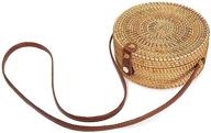 👜 handwoven rattan shoulder bag with leather straps for women + wallet combo logo