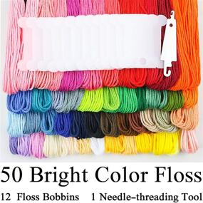 img 3 attached to 🧵 Similane Embroidery Floss: 50 Skeins Rainbow Color Cross Stitch Thread for Friendship Bracelets & Crafts - Includes 12 Floss Bobbins & Needle-Threading Tool