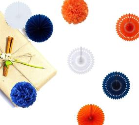 img 1 attached to 🎉 Complete 28PCS Navy Blue Orange White Party Decoration Kit for Birthdays, Bridal Showers, Baby Showers, Weddings & Bachelorette Parties - Tissue Paper Pom Poms, Paper Fans, Tassel Garland, Clover Garland