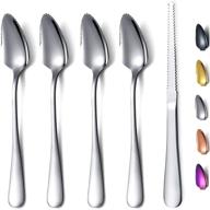 🥄 homquen grapefruit spoons set - 4 stainless steel spoons & 1 knife with titanium plating, serrated edges - pack of 5 utensils (silver) logo