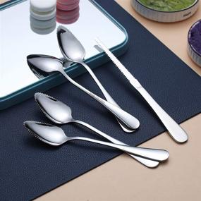 img 2 attached to 🥄 HOMQUEN Grapefruit Spoons Set - 4 Stainless Steel Spoons & 1 Knife with Titanium Plating, Serrated Edges - Pack of 5 Utensils (Silver)