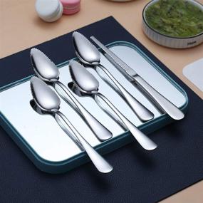 img 3 attached to 🥄 HOMQUEN Grapefruit Spoons Set - 4 Stainless Steel Spoons & 1 Knife with Titanium Plating, Serrated Edges - Pack of 5 Utensils (Silver)