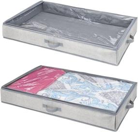 img 4 attached to mDesign Soft Fabric Under Bed Storage Organizer: Clothing, Accessories, Linen - 2 Pack, Gray