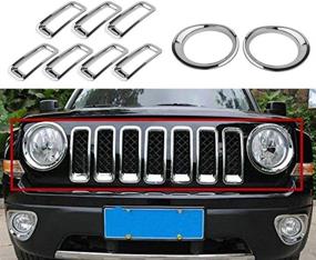 img 3 attached to 🚗 Enhance your Jeep Patriot's Look with Xtremewarez Chrome Front Grille Insert & Headlight Lamp Covers Kit - Fits 2011-2017 (9PCS)