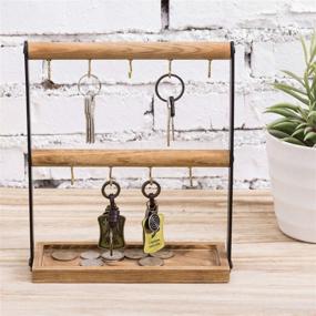 img 1 attached to 🔑 MyGift Rustic Burnt Wood & Black Metal Entryway Key Hook Valet Stand with Storage Tray: Organize Keys in Style!