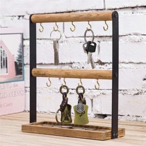 img 3 attached to 🔑 MyGift Rustic Burnt Wood & Black Metal Entryway Key Hook Valet Stand with Storage Tray: Organize Keys in Style!