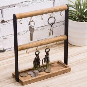 img 2 attached to 🔑 MyGift Rustic Burnt Wood & Black Metal Entryway Key Hook Valet Stand with Storage Tray: Organize Keys in Style!