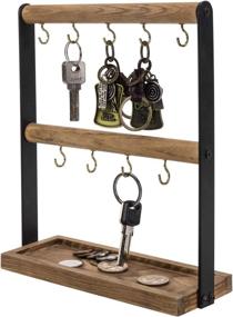 img 4 attached to 🔑 MyGift Rustic Burnt Wood & Black Metal Entryway Key Hook Valet Stand with Storage Tray: Organize Keys in Style!