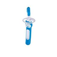 mam interactive baby toothbrush with gum cleaner and massager – 🐻 brushy the bear character, blue, for boys 3+ months - includes companion app logo