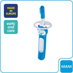 img 2 attached to MAM Interactive Baby Toothbrush with Gum Cleaner and Massager – 🐻 Brushy The Bear Character, Blue, for Boys 3+ Months - Includes Companion App