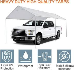 img 1 attached to 🏞️ Thanaddo 10 x 20 Ft Carport Replacement Canopy Cover: Garage Top Tent Shelter Tarp with Free 48 Ball Bungee Cords, White - Only Cover, Frame Not Included