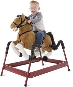 img 1 attached to 🐴 Happy Trails Brown Spring Rocking Horse Plush Ride-On Toy with Adjustable Foot Stirrups, Sounds, Ideal for Toddlers to 5 Years