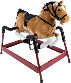 img 4 attached to 🐴 Happy Trails Brown Spring Rocking Horse Plush Ride-On Toy with Adjustable Foot Stirrups, Sounds, Ideal for Toddlers to 5 Years