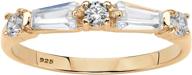 💍 round and baguette cubic zirconia wedding band ring in .925 sterling silver with yellow gold plating логотип