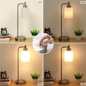 img 2 attached to 💡 Boncoo Industrial Table Lamp with USB Charging Ports - Stepless Dimmable Bedside Night Stand with Glass Shade, Silver Metal Base - Vintage Desk Lamp for Farmhouse Living Room - Includes 6W 2700K LED Bulb