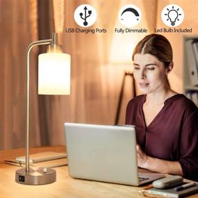 img 1 attached to 💡 Boncoo Industrial Table Lamp with USB Charging Ports - Stepless Dimmable Bedside Night Stand with Glass Shade, Silver Metal Base - Vintage Desk Lamp for Farmhouse Living Room - Includes 6W 2700K LED Bulb