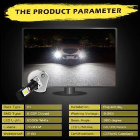 img 1 attached to 💡 KATUR LED-лампа для туманной фары H1 - ультраяркая, 1600 люмен, максимальная мощность 80 Вт, чипы CSP, 6500K ксеноново-белый - замена туманной фары или бегущего дневного света - гарантия 3 года