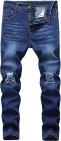 img 4 attached to 👖 Stylish and Durable: GUNLIRE Blue Destroyed Distressed Stretch Boys' Jeans