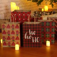🛍️ 28 средних размеров рождественских подарочных пакетов - набор бумажных пакетов kraft с ручками, коричневых цветов, для шопинга, вечеринок, лакомств и подарков логотип