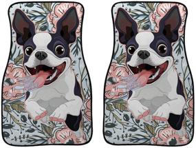 img 2 attached to HUGS IDEA Novelty Cartoon Boston Terrier Flower Pattern Front Carpet Universal Fits Car Truck SUV Floor Mats 2 Piece