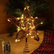 🌟 kingleder rustic rattan star christmas tree topper - lighted decorations with battery operated copper wire lights for christmas tree - warm white logo
