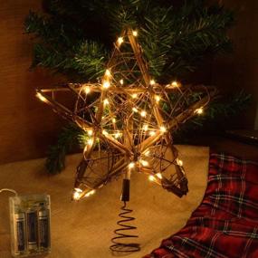 img 4 attached to 🌟 Kingleder Rustic Rattan Star Christmas Tree Topper - Lighted Decorations with Battery Operated Copper Wire Lights for Christmas Tree - Warm White