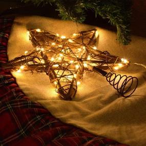 img 2 attached to 🌟 Kingleder Rustic Rattan Star Christmas Tree Topper - Lighted Decorations with Battery Operated Copper Wire Lights for Christmas Tree - Warm White