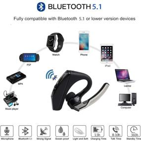 img 1 attached to 🎧 Enhanced V5.1 Bluetooth Headset: Noise-Cancelling Wireless Earpiece with Built-in Mic - Perfect for Drivers, Truckers, Business, and Office - Compatible with iPhone and Android