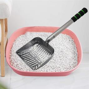 img 1 attached to 🐱 Premium Metal Cat Litter Scooper: Long Handle Aluminum Scoop for Easy Cleaning | Non-Stick Stronger Sifter for Large Multi-Cat Families