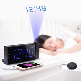 img 1 attached to Bed Shaker Digital Alarm Clock with Projection, Vibrating Alarm for Heavy Sleepers and Hearing Impaired, Ceiling Clock with Large Dimmable LED Display, USB Charger, 12/24 H, DST Support