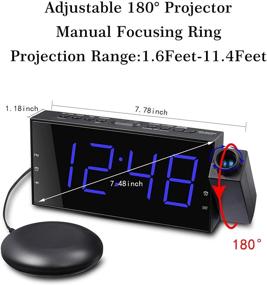 img 3 attached to Bed Shaker Digital Alarm Clock with Projection, Vibrating Alarm for Heavy Sleepers and Hearing Impaired, Ceiling Clock with Large Dimmable LED Display, USB Charger, 12/24 H, DST Support
