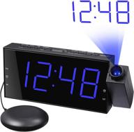 bed shaker digital alarm clock with projection, vibrating alarm for heavy sleepers and hearing impaired, ceiling clock with large dimmable led display, usb charger, 12/24 h, dst support logo