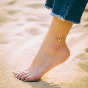 img 2 attached to 🦋 Dainty 14K Gold Filled Anklet Bracelets with Cute Butterfly, Evil Eye, Elephant, Star - Perfect for Women: Boho Beach Foot Chain, Handmade and Layered by Turandoss