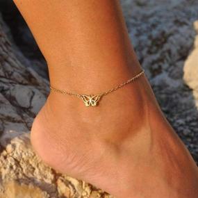 img 3 attached to 🦋 Dainty 14K Gold Filled Anklet Bracelets with Cute Butterfly, Evil Eye, Elephant, Star - Perfect for Women: Boho Beach Foot Chain, Handmade and Layered by Turandoss